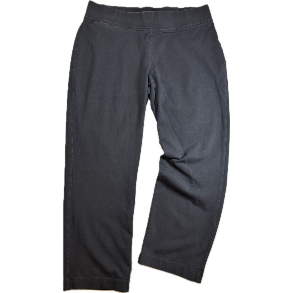 Lands' End Starfish Straight Leg Pants Women 1X Black Cotton Blend Stretch